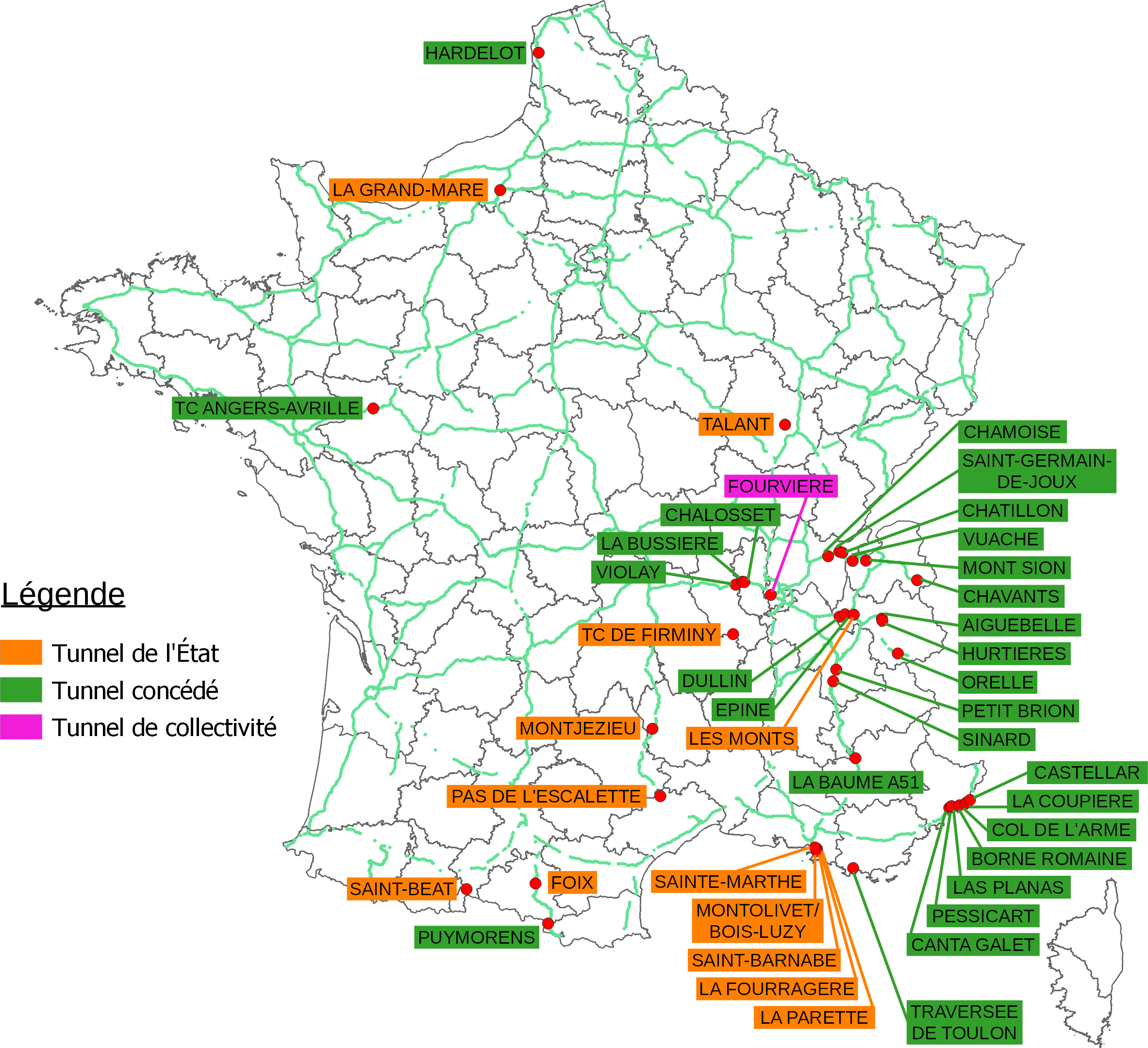Cartographie des tunnels de plus de 500m situés sur le réseau transeuropéen